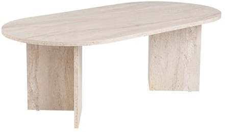 Elegant Coffee Table, Travertine Color, 119 x 39.8 x 60 cm | 100% Melamine Coated Particle Board, 18 mm Thickness | Stylish Marble Design for Modern Living Spaces