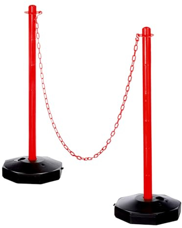 PATIKIL 2Pcs Poteaux De Délimitation De Trafic avec Base Remplissable, Barrières De Sécurité en Chaîne Plastique De 5ft pour Contrôle De Foule Intérieur Extérieur Construction Lot, Rouge