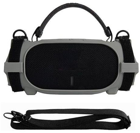 BeisDirect Custodia in silicone per altoparlante portatile Bluetooth JBL Charge 6, custodia protettiva morbida da viaggio con tracolla e cinturino fisso per bici (grigio)