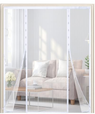 Mosquitera Puerta Magnética 200x200cm,Cortina Mosquitera Puerta Exterior con Imanes,Transpirables, Doble Apertura Lateral Cortina Antimoscas de Malla Antimosquitos,para Balcon Patio Corredera,Blanco