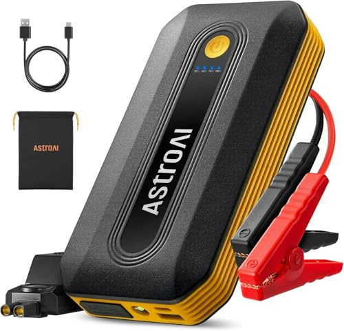 AstroAI Starthilfe Powerbank für pkw, Starter Powerbank mit QC 3.0 USB | Batterie Booster Auto Starthilfe Powerbank für 7L Benzin/ 5,5L Diesel, Jump Starter mit LED für 12V Autos und Motorräder,Gelb