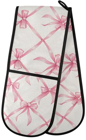 Oven Gloves Double Oven Gloves Pink Bow Plaid Oven Mitts Pot Holder Heat Resistant Quilted for BBQ Baking Kitchen Cooking Gloves