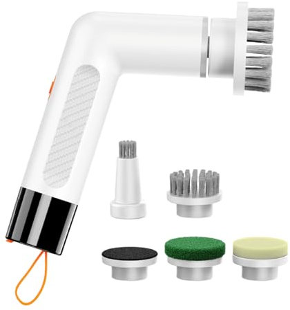 Electric Cleaning Brush, Cordless Rotating Handheld Scrubber with Detachable Heads, Ideal for Kitchen, Tile, Grout, Bathtub, Sink, Bathroom, Floor, and Home Deep Cleaning, 12.3x3.4x13.5cm Black White