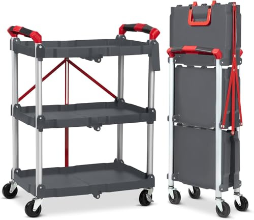 Virimolo Klappbarer Servierwagen, 3 Etagen Rollwagen Mit Rollen, Faltbarer KüChenwagen, Lagerwagen, Werkzeugwagen, Klappbares Regal 58 * 38 * 83,5cm, Bis Zu 150 Kg Belastbar