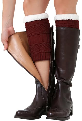 Nanxson Jambières Guêtres pour Femmes et Fille d'Hiver en Tressé Tricot Chaussettes Chaudes Guetres pour Danse Yoga Danse (Rouge Foncé)