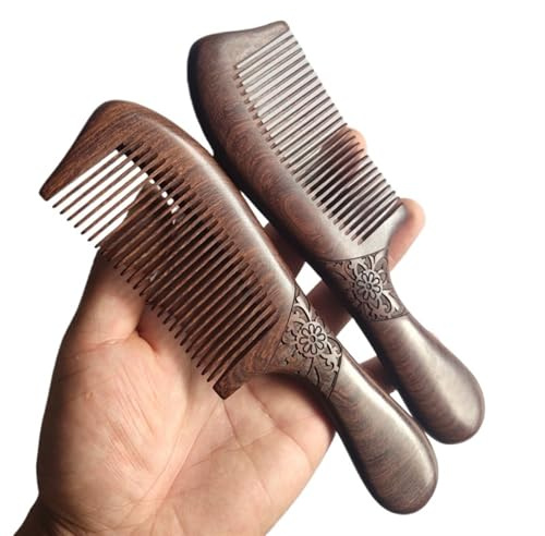 Haarkamm, Holzkamm, Bartkamm, Handwerk, Haarstyling, breite Zähne und schmale Zähne, Geschenk (schmal, 1 Stück, 2)