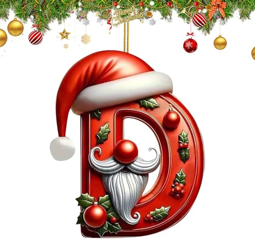 26 Letter Ornaments for Christmas Tree Decoration, Christmas Initial Ornament, Personalized Hanging Pendant Xmas Alphabet for DIY Craft Ornaments, Hanging Name Tags for Xmas Tree Decor (D)