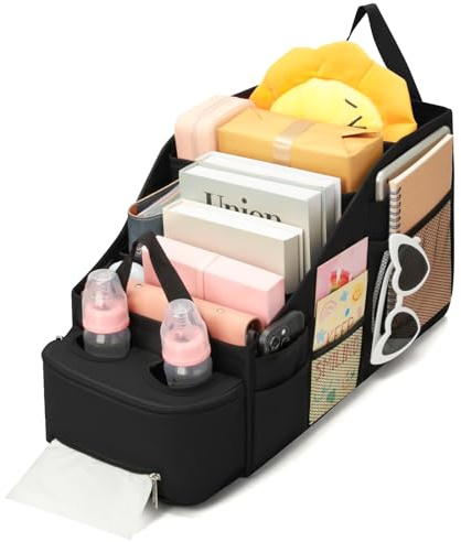 Romon Auto Organizer Rücksitz Autositz Organizer Kinder mit Seitennetztaschen & 2 Getränkehaltern Wasserabweisend für Kofferraum Innenraum Ideal für Spielzeug Snacks Reisezubehör