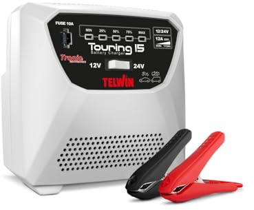 Telwin TOURING 15 Batterielade-, Erhaltungsladegerät für Batterien 12V/24V, TRONIC Technologie, Kabel mit Zangen