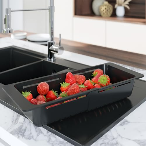 Multifunktionaler Abtropfkorb für Obst, Gemüse & Geschirr 32-46 cm– Platzsparend, Stabil & Langlebig – Hochwertiger Küchenhelfer aus robustem Kunststoff – Verstellbares Spülbecken-Sieb - SINK QUALITY