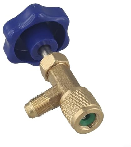 Yhenlovtt Décapsuleur basse pression pour gaz R22, R134a, R410A avec connecteur SAE 1/4 – Accessoire de valve de réservoir AC en acier inoxydable et laiton (bleu)
