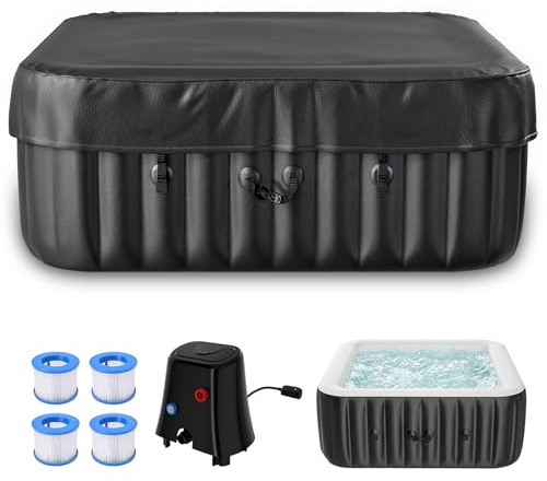 Mosener - Bain à remous gonflable de 152 x 160 x 25 cm, bain à remous gonflable pour 2 à 4 personnes, baignoire carrée portable, spa en plein air dernière intervention avec 120 jets à bulles et