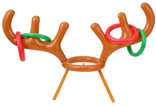 TRIXES Weihnachts-Rentier aufblasbares Ringwurf-Spielset – aufblasbare Rentiergeweihe – Weihnachtsparty-Spiel | Aufblasbares Ringwurfspiel mit Geweih, lustiges Partyspiel für Kinder & Familie