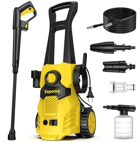 Hidrolimpiadora profesional 120 Bar - Hidrolimpiadora 1400 W Max, hidrolimpiadora de alta presión caudal 380 l/h, función autocebante, manguera de alta presión de 7 m, para limpieza de coches y