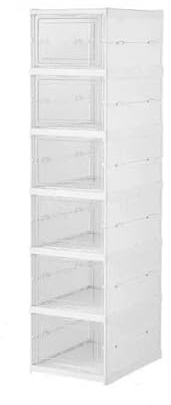 GOXQIT Skobox vikbar transparent sneaker skoförvaring organisatörer stapelbar dammtät högtopp skåp hylla hylla för hem (6 lager)