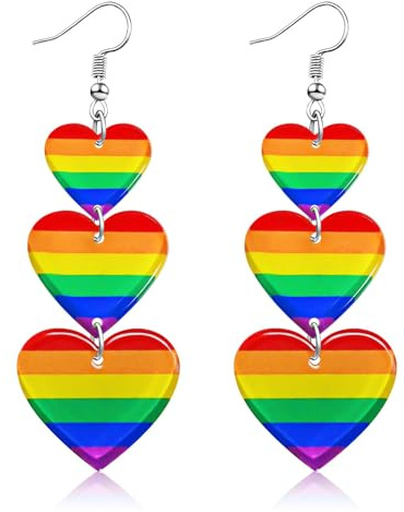 Orecchini a Forma di Cuore Arcobaleno Pride, Orecchini con Cuore Arcobaleno, Arcobalenos Cuores Pride per Le Donne Orecchini, Gioielli Orgoglio Arcobalenos LGBTQ per Eventi, Festival e Raduni (A)