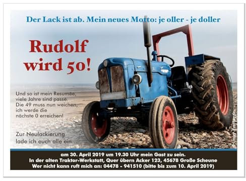 Einladungskarten für Erwachsene, JEDES Alter möglich, lustig originell 30 50 70 - runder Geburtstag, 80 Stück