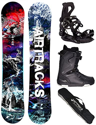 Airtracks Herren Snowboard Set - Fantasy Carbon Flat Zero Rocker Snowboard Freestyle Freeride Wide 158 - Softbindung Master - Softboots Strong ATOP 45 - SB Bag