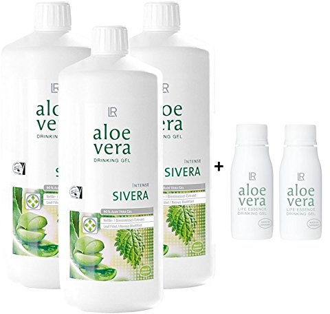 LR Aloe Vera Drinking Gel Sivera 3 x 1000 ml plus 2 x Aloe Vera Rotationsflasche (unbefüllt) für unterwegs, 90 ml