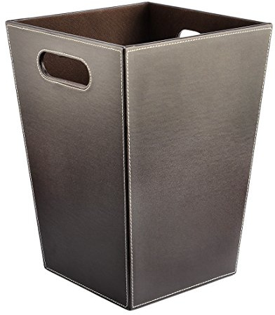 YAKOK Mülleimer, Rechteckig Mülleimer Leder Papierkorb mit Griff Klein Abfallkorb für Küche Bad Büro Wohnzimmer Schlafzimmer, 34.5 * 25.6 * 19CM (Braun)