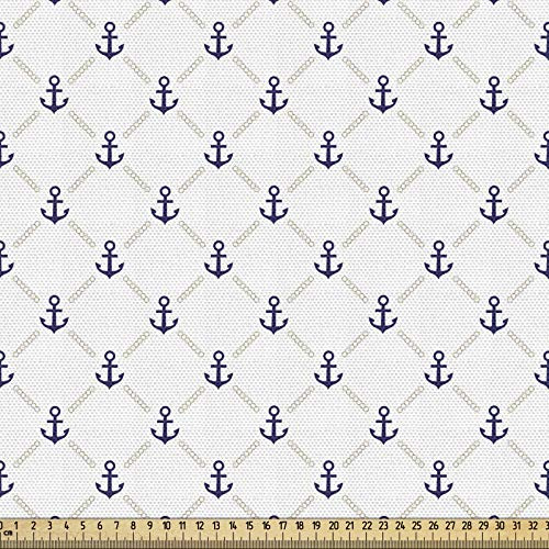 ABAKUHAUS Anker Stoff als Meterware, Yacht Schiff Kreuzfahrt, Qualitäts Stoff Dekorativer Polster Heimtextilienstoff, 2M (148x200cm),Marineblau Weiß