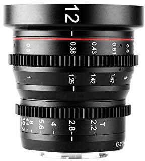 Meike 12mm T2.2 Manual Focus Wide Angle Fixed Prime Cinema Lens for M43 Micro Four Thirds MFT Mount Cameras and Cinema Camera BMPCC 4K