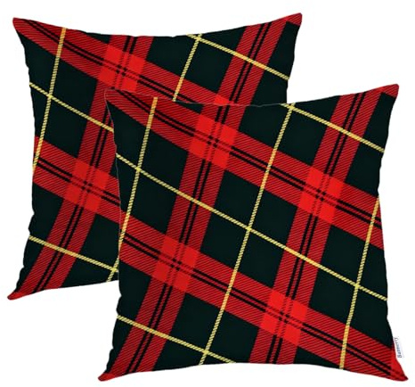 Batmerry Plaid Red Black Decorative Pillow Covers, 22 x 22 Inch Retro Green Red Scottish Plaid Tartan Pattern Double Sided Throw Pillow Covers Sofa Cushion Cover Square 22 Inches(Set of 2)