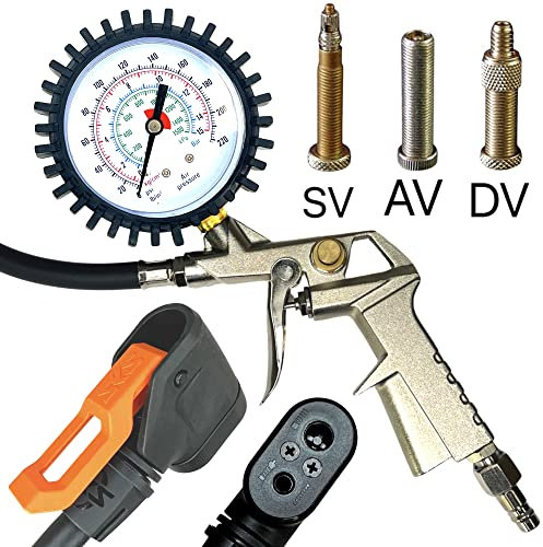 Kompressor Druckluft Reifenfüller Fahrrad Kompressorpistole mit SKS Auto/SV/BLitz DV Anschluss Manometer Pumpe für Rennrad City MTB Ebike kompatibel