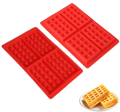 2 moldes de silicona para gofres, moldes para hornear DIY antiadherentes, fabricante de gofres para gofres, muffins, pastel, chocolate, rojo