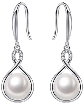 Immobird Perlenohrringe 925 Sterling Silber Damen Perlen Ohrringe Hängend mit Süßwasserperle 9mm Schmuck Geschenke für Mama Frauen