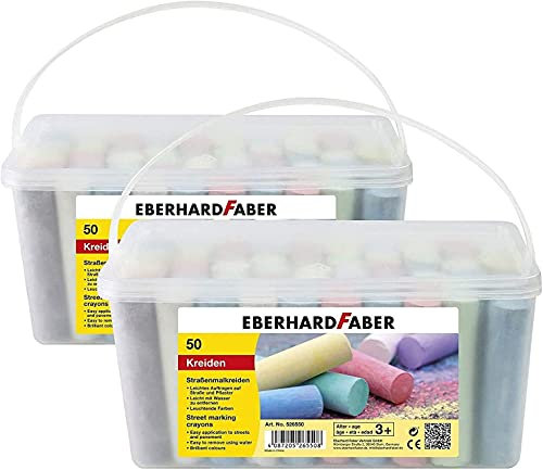 Eberhard Faber - Straßenmalkreiden in leuchtenden Farben, Eimer mit 50 Kreiden, für bunten Malspaß auf Asphalt, Straßen und Gehwegen (50 Stück (1er Pack), 2 Eimer)