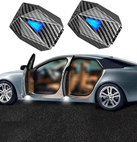 NewL 2 Pezzi Proiettore LED Logo Dinamico Wireless, Luce Benvenuto Auto | Ricaricabile, foto/testo/motivo personalizzabili, animazione logo dinamica, sensore di luce, proiettore luci auto universale