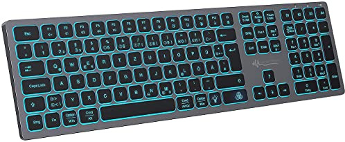GeneralKeys Beleuchtete Tastatur: Funk-Tastatur, farbige Beleuchtung, Slim, Scissor-Tasten, Akku, 2,4GHz (Beleuchtete kabellos, PC beleuchtet kabellos, Mac)