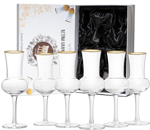 The Wine Savant Crystal Set of 6 Grappa Glasses 3oz -Post Dinner Drinks, Italian Tulip Shape, Tasting Glasses, Perfect For Nosing and Sipping, Glasses for Absinthe, Aperol, Sherry, Aperitif, Scotch