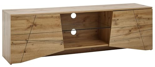 Wohnling Lowboard Holz Eiche-Dekor 160x50x40 cm TV-Kommode mit Zwei Türen, Design TV-Schrank Hoch, Fernsehtisch Fernsehschrank Modern, Fernsehkommode Wohnzimmer