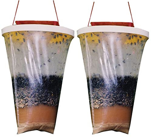 GROLF 2 Pack Fly Trap Outdoor Hanging Flies Catcher,Disposable Ranch Fly Trap Catcher Bag with Bait,Flies Killer Repellent for Outdoor Garden, Farm, Horse Barn
