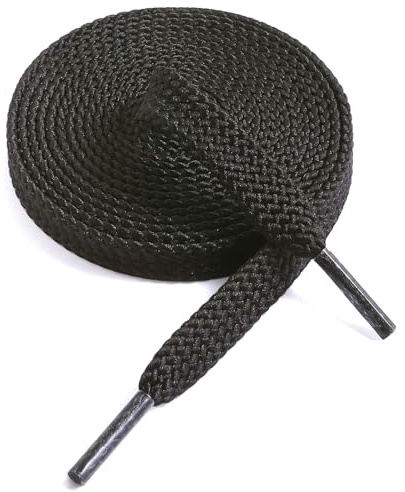 VSUDO Lacci per Scarpe Piatti da 60 cm in Nero, Larghezza 9 mm, Tessuti a Doppio Spessore Stringhe per Scarpe da Ginnastica o Sneaker (1 Paio-Nero-60cm)