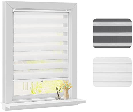 WOLTU Doppelrollo Schnurlos Klemmfix ohne Bohren Weiß B70 x H150 cm, Duo Rollo lichtdurchlässig Fensterrollo für innen verdunkelnd, Zebrarollo ohne Kettenzug für Fenster & Tür