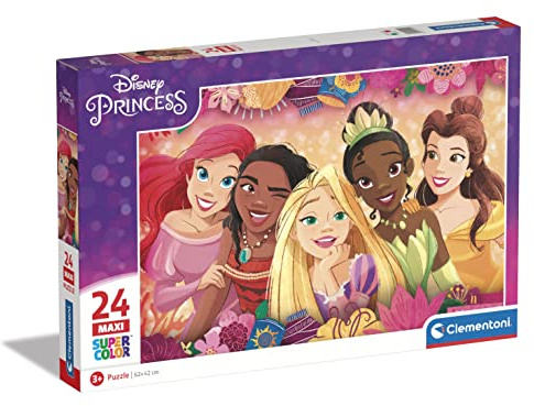 Clementoni - 24241 - Supercolor Puzzle - Disney Princess - Puzzle 24 Maxi Teile Ab 3 Jahren, Buntes Kinderpuzzle Mit Besonderer Leuchtkraft & Farbintensität, Geschicklichkeitsspiel Für Kinder