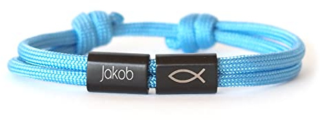 Personalisiertes Kinderarmband mit Namensgravur für Jungen & Mädchen – Kommunionsgeschenk mit Gravur aus Edelstahl & Nylon – Armband mit Fisch Symbol zur Firmung, Konfirmation, Taufe