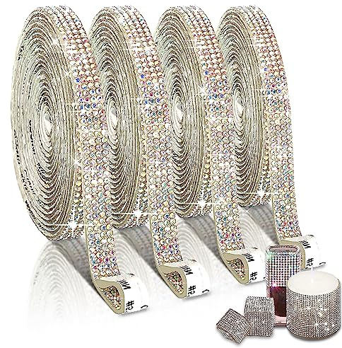 EANLOLY 4 Rollen Kristall Strasssteine Strassband Bling Harz Diamant Band Selbstklebendes Selbstklebend aufkleber Strass für Handwerk, DIY Party Hochzeit Dekoration (AB)