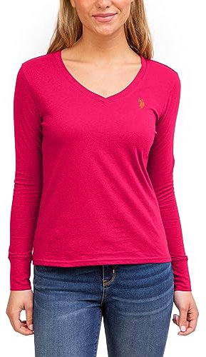U.S. POLO ASSN. USPA - Camiseta de manga larga con cuello en V, Hillsdale Fucsia, S
