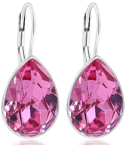 925 Ohrringe kurze Ohrhänger Rose Marken-Kristall 925 Sterling Silber Tropfenschliff Silberschmuck Damen Ohrringe Nobel Schmuck