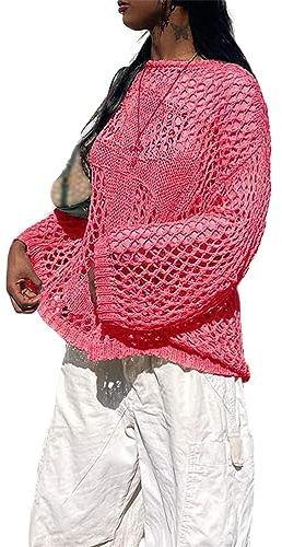 ORANDESIGNE Gilets Tricotés Femmes Débardeur Halter Neck Femmes Crop Camisole Crochet Pull en Tricot Streetwear Couleur Solide Top Femme Hauts Y2K Été G Rose Rouge M