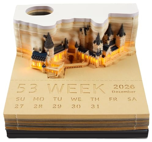 ZOYDP 3D Kalender Abreißen 2026 Artsy Pads mit Led Licht und Stifthalter 3D Notizblock Kalender 2026 3D Abreißkalender 2026 3D Calendar 2026 für Desktop Ornament Papierskulptur Geschenk 3D Notepad-9