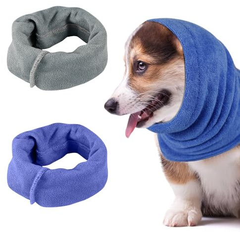 2stk Hunde Ohrenschutz, Keine Klappen-Ohrenwickel für Hunde Geräuschunterdrückende Ohrenschützer Kopf- und Ohrenschutz Ohrenabdeckung Hund für Hundekatzenhals und Ohrenwärmer (Grau & Blau, S)