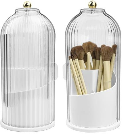 360° Drehbar Pinselhalter Pinsel Aufbewahrung mit Staubdicht Deckel, Kosmetik Make Up Organizer, Makeup Pinsel Halter Rotating Brush Holder Organizers,Schminktisch Schminkpinsel Behälter,Etui Schminke