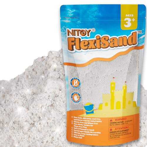 NiToy Sable 1kg/2,2 lb, ne sèche jamais - Amusant pour les enfants de 3 ans et plus - Recharge en vrac pour jouets de bac à sable sensoriel, idéal pour façonner, presser et modeler (Blanc)