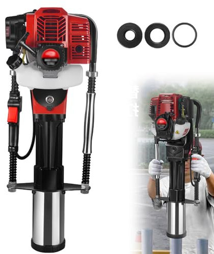 Enfonceur De Pieux À Essence Portable 3800 W 4 Temps, 78 CC, Capacité D'impact De 20 À 90 J, Perforateurs À Percussion 1300-3400 BPM T, Cylindre Unique De Refroidissement par Air, pour Jardin, Ferme