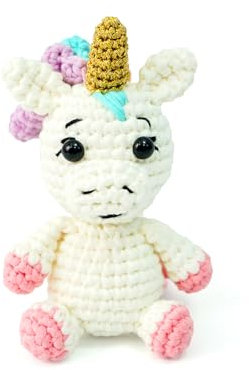 Pinwheel Crafts Anfänger-Häkelset für Kinder und Erwachsene – Amigurumi-Set mit dickerem Garn, Haken und Schritt-für-Schritt-Video-Tutorials – niedliches Häkel-Einhorn, einfach zu bedienen, PW0026
